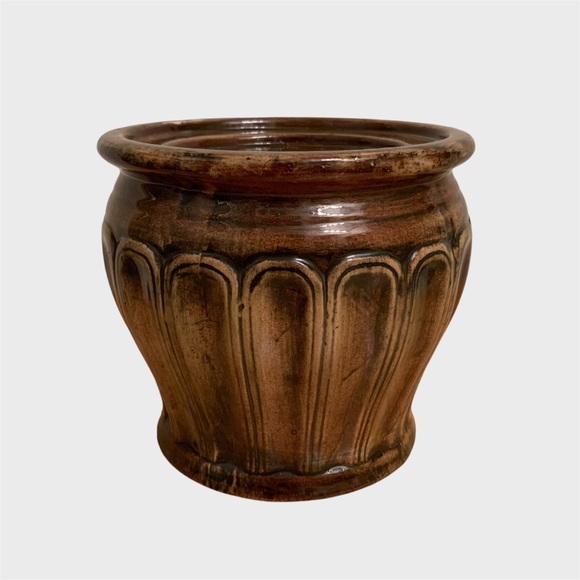 Brown Porcelain Ceramic Arch Pattern Round Pillar Candleholder ~ 4-1/2” - Picture 6 of 8